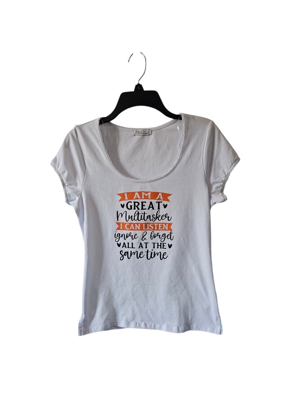 Haley & June Multitasker I Can Listen Ignore Forget Baby Tee Lace Trim Size M